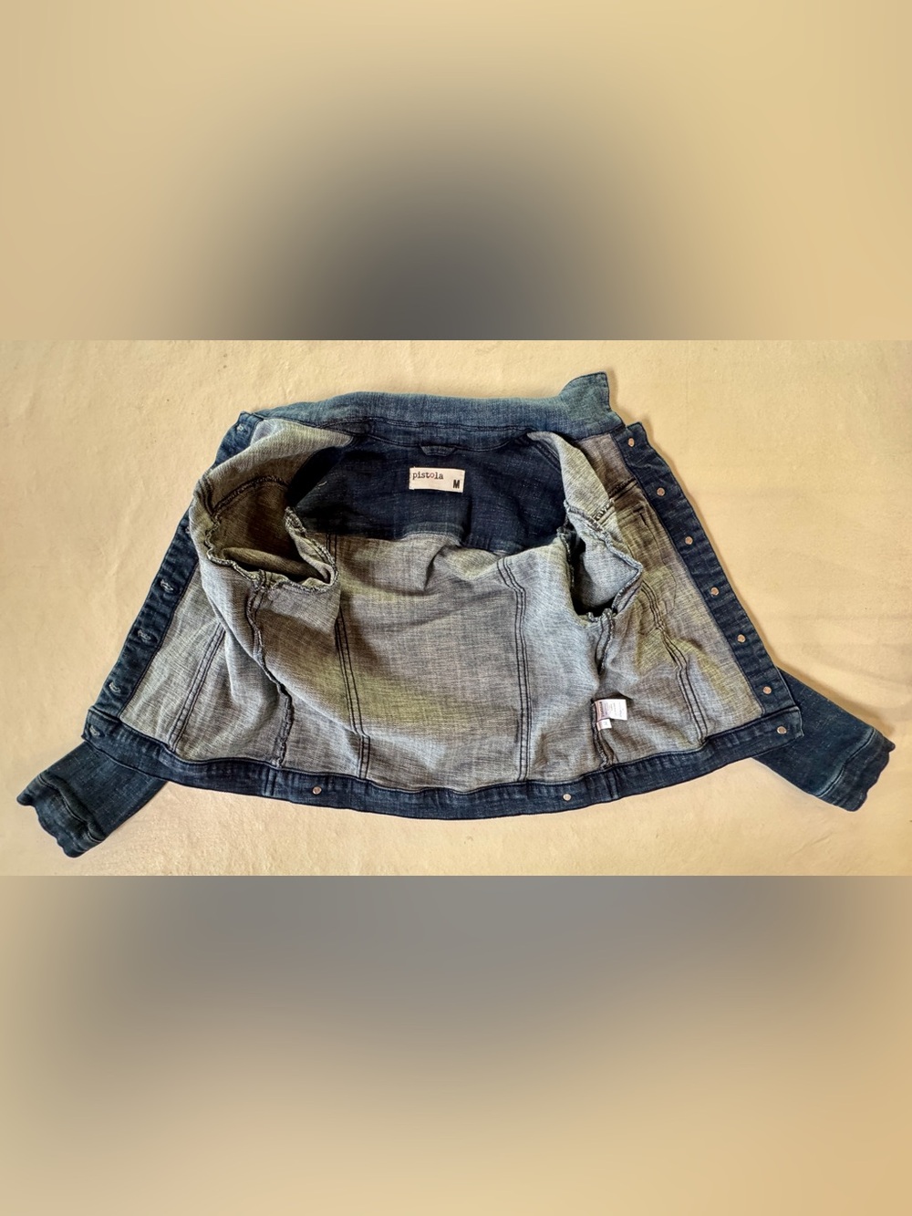 Pistola Blue Distressed Denim Button-Up Trucker Cropped Jean Jacket P5045N1 (M) - Picture 9 of 17